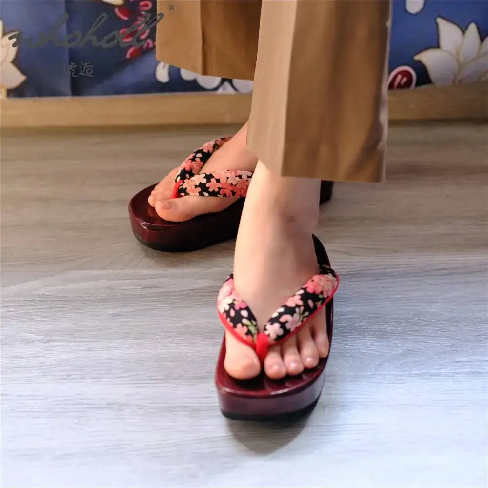 WHOHOLL خشبية جيتا صندل خشبي النساء النعال اليابانية جيتا أنيمي Coplay أحذية الوجه يتخبط النعال اليابانية جيتا قباقيب الأحذية