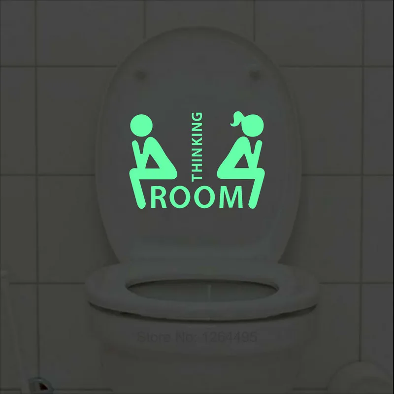 Lustige Denken Zimmer Leucht Wc Aufkleber Cartoon Glow in The Dark Bad Aufkleber Waschraum WC Wand Dekoration Aufkleber Aufkleber