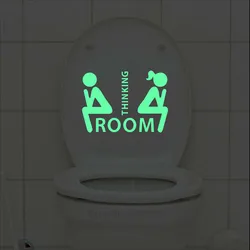 Funny Thinking Room Luminous Toilet Sticker Cartoon Glow in the Dark Bathroom Sticker Washroom WC Wall Decoration Sticker Decal