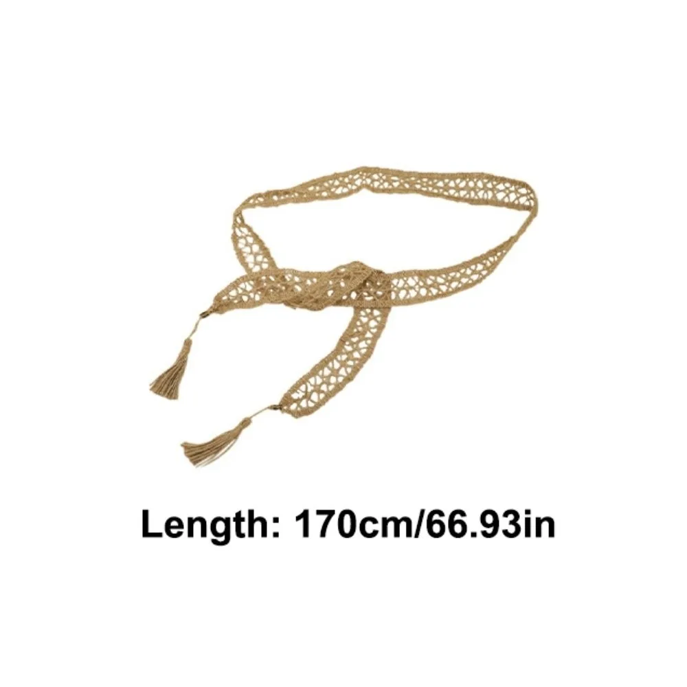 العرقية نمط البوهيمي نمط حزام طويل ربط القطن والكتان المنسوجة حزام الخصر حبل شرابة الفضة يترك الخصر سلسلة