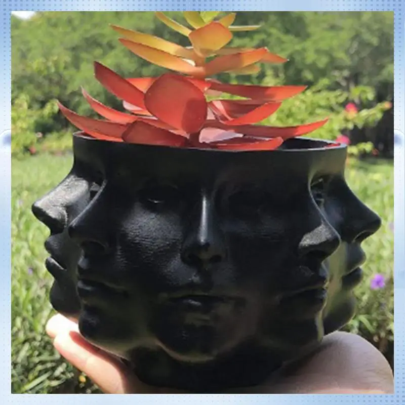 

AD-Abstract Style Flowerpot Vase Mould Multi-Faceted Human Face Flower Pot