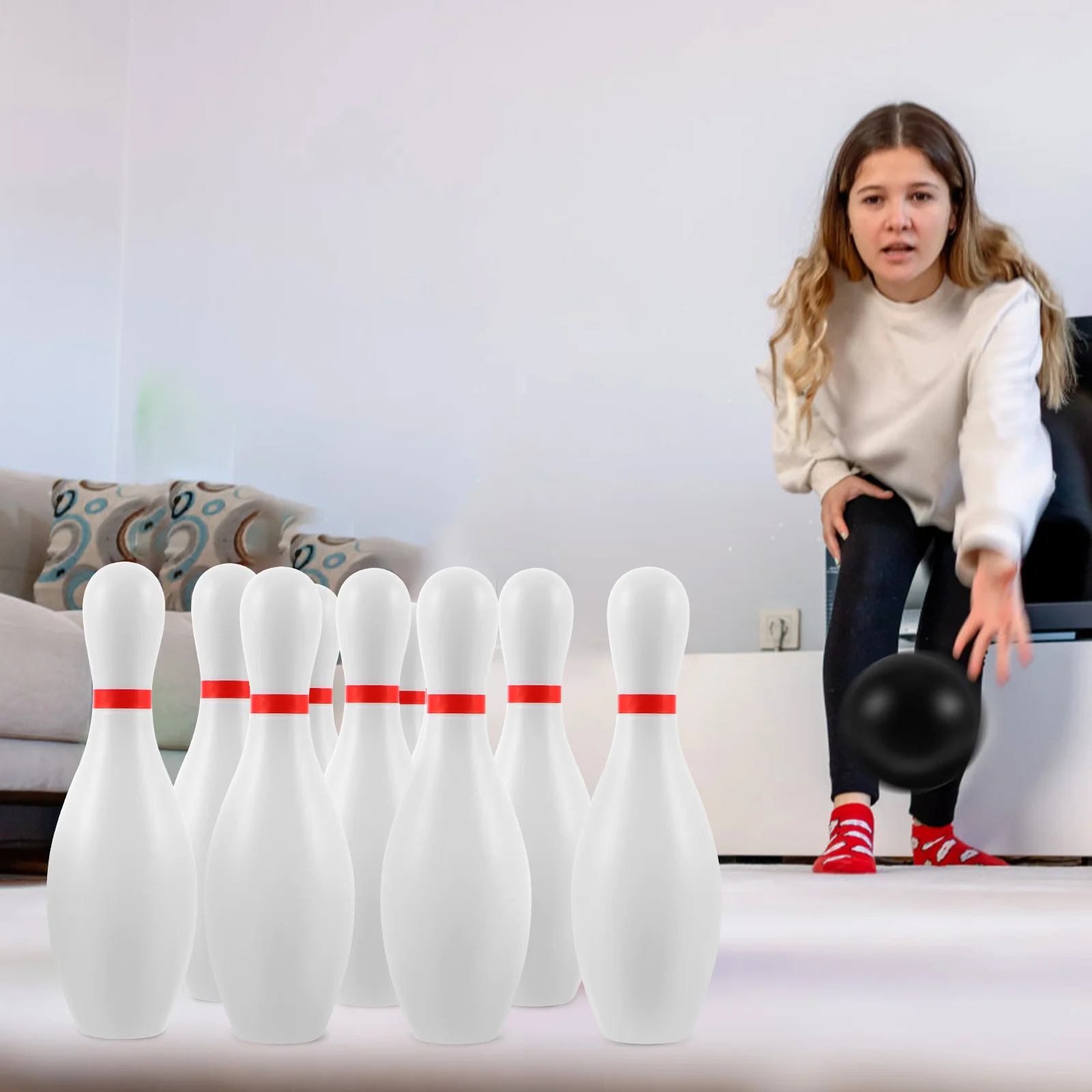 Plasitc Bowling Play Set permainan Bowling menyenangkan mainan interaktif anak-anak orang tua untuk sekolah rumah (putih)