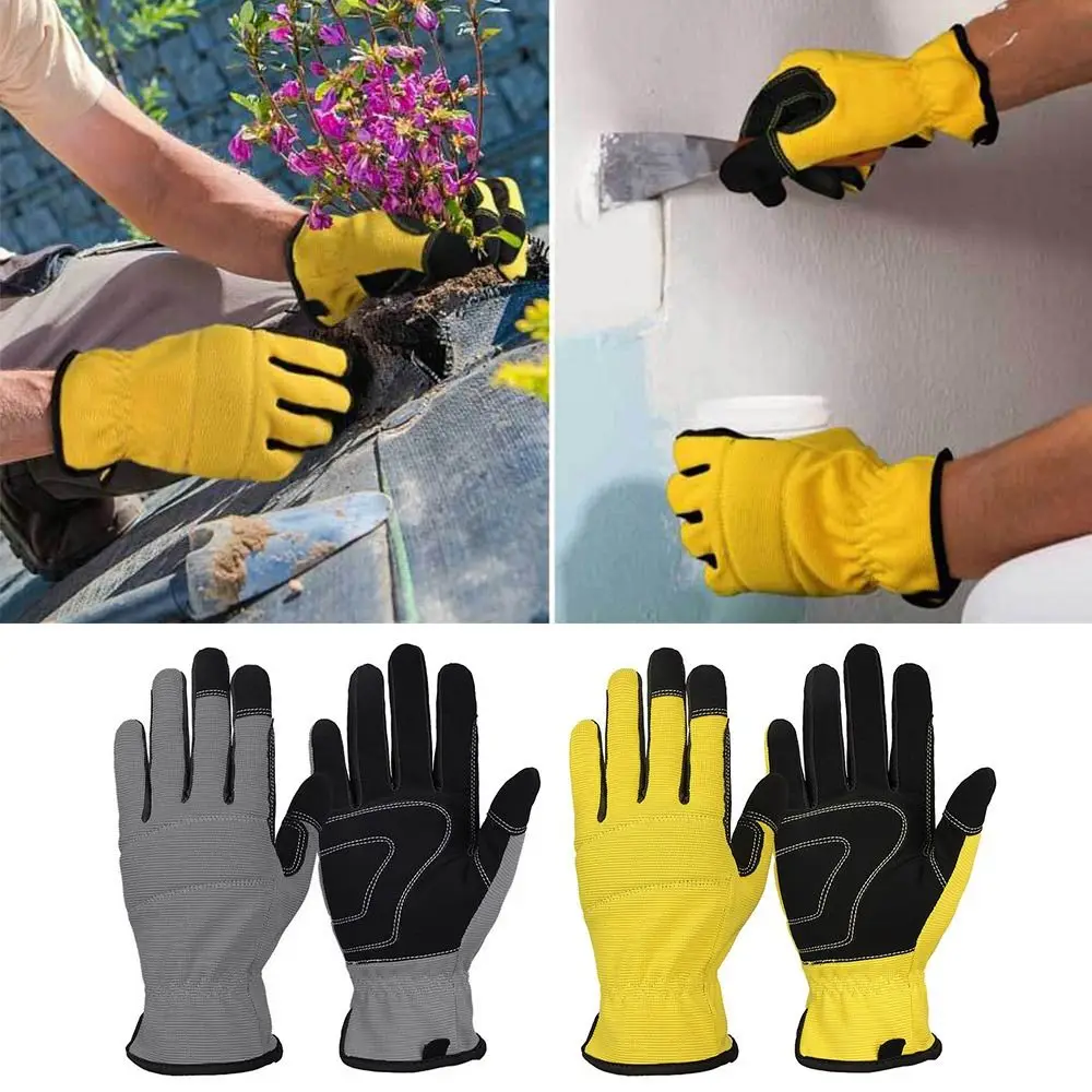 Guantes de trabajo de color amarillo y gris, resistentes al desgaste, guantes de jardinería suaves, absorción del sudor, guantes antideslizantes para pantalla táctil, trabajo al aire libre, regalo