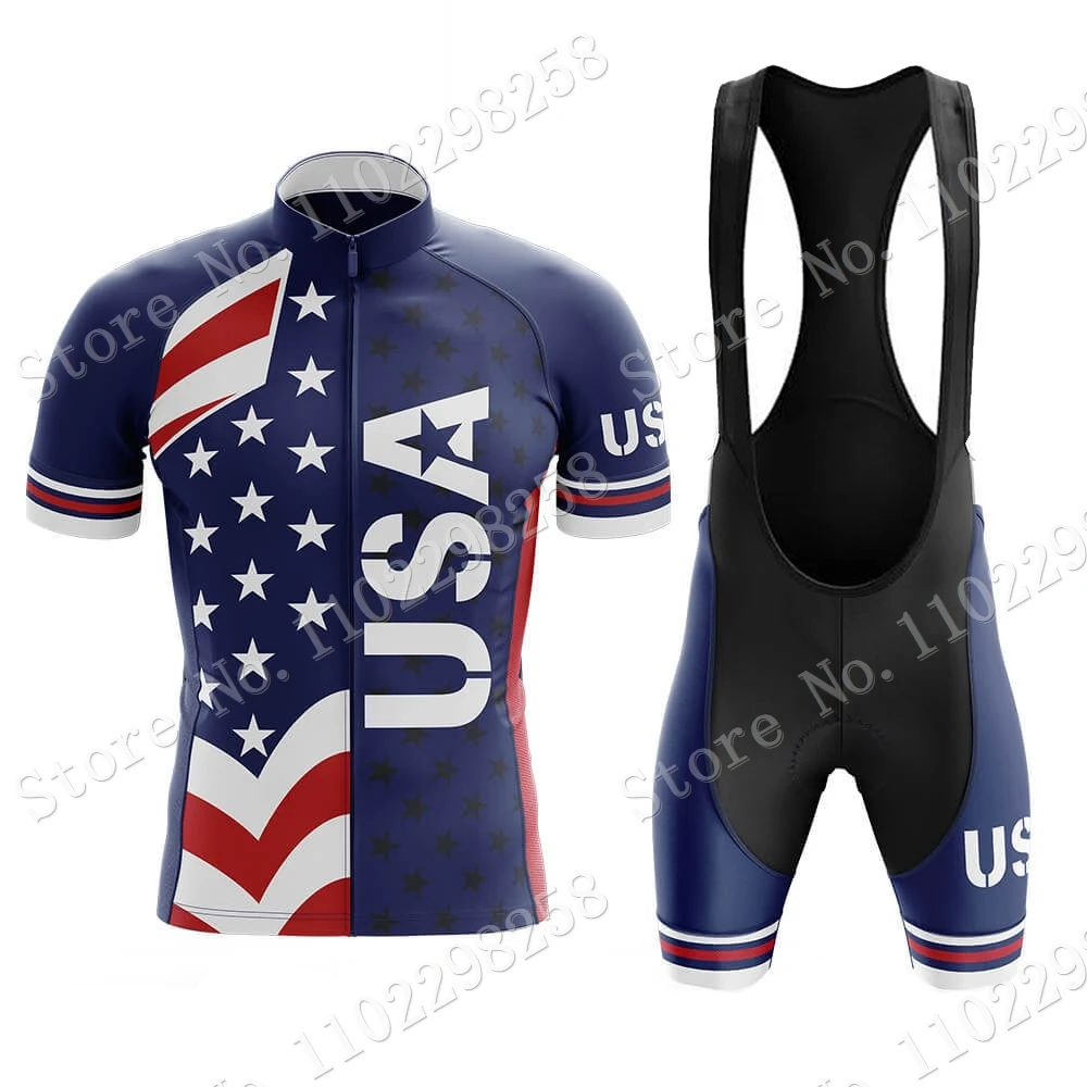 2024 USA Team National Cycling Jersey Set Blue Short Cycling Clothing Shirt Road Bike Suit Bicycle Bib Shorts MTB Ropa Maillot