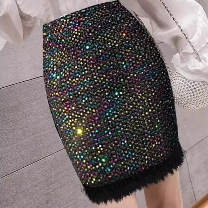 Matakawa Sequins Sexy Mini Skirts Autumn Winter High Waist Korean Fashion Faldas Mujer Vintage Tassels Elegant Women Skirt