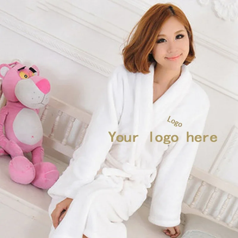 

2pc DIY Coral Velvet Custom Embroidery Bathrobe Men Nightgown Warm Women Yukata Long Bath Robe Custom Embroidery Logo Sleepwear