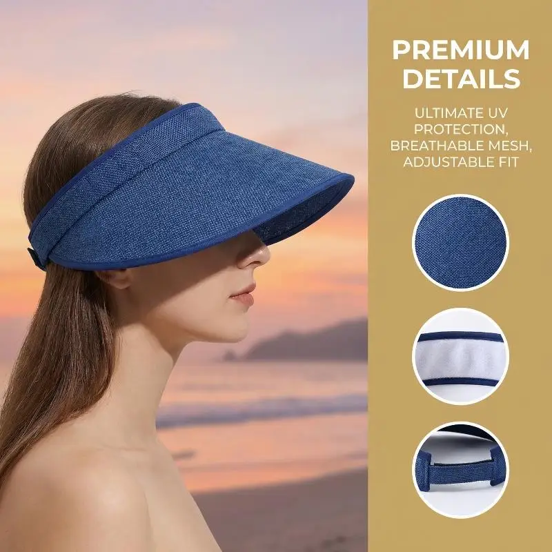 Women's Straw Sun Visor Hat UV Protection Adjustable Empty Top Casual Beach Golf Outdoor Sunshade Cap