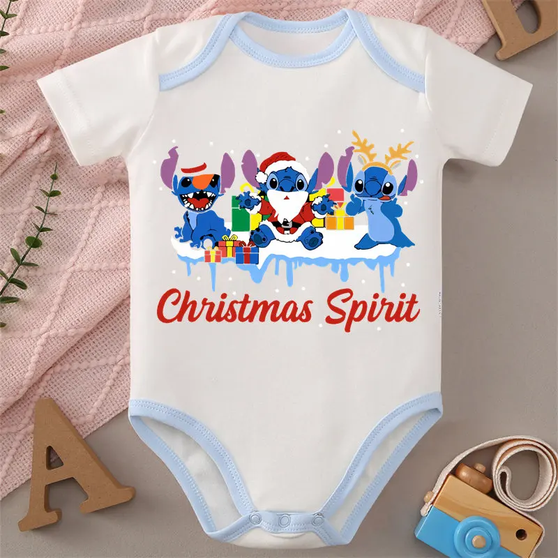 

MINISO Stitch с рождественским принтом для малышей, комбинезон из 100% хлопка, комбинезон, боди для новорожденных 0-12 месяцев, лучший подарок для ребенка