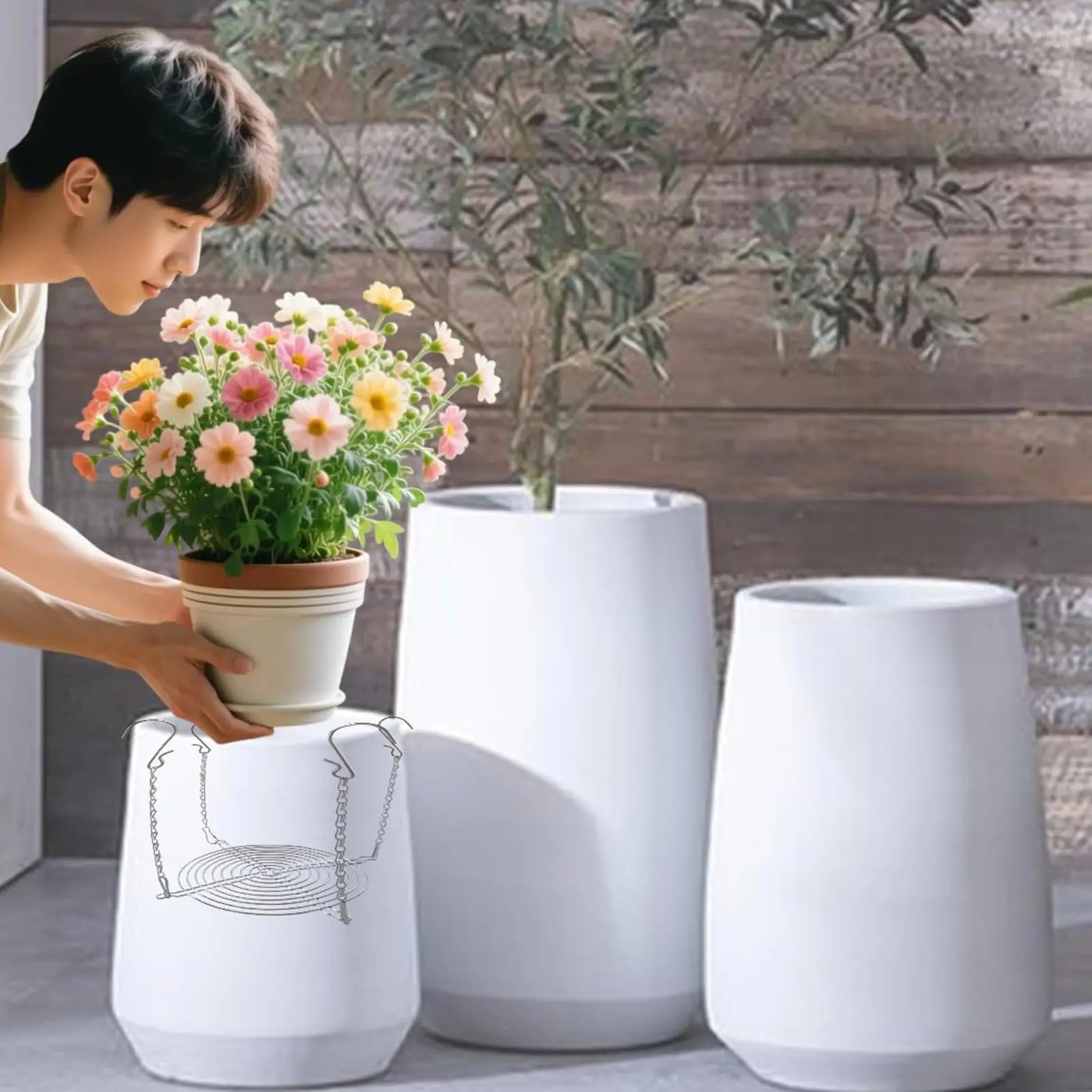 Adjustable Plant Riser With 4 Hooks Vase Elevator Lift Filler Adjustable Plant Risers For Inside Pot For Inside Outside Indoor