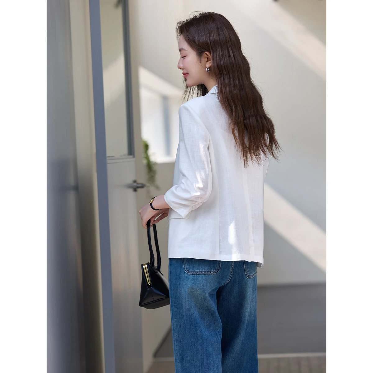 VIMLY Women's White Blazer 2026 Old Money Style Three Quarter Sleeve Single Button Jacket Versatile Office Lady Blazers A5171