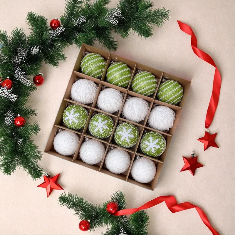 

16pcs/box 6CM Christmas Ball Ornaments Champagne Gold Red Glitter Foam Ball Crafts for Xmas Tree Hanging Pendant Gift Navidad