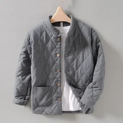 Veste matelassurera chaude de style coréen pour hommes, col montant, vintage, monochromatique, polyvalent, vêtements d'extérieur masculins, tendance