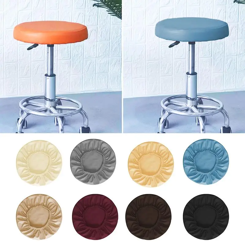 Elastisch PU-leer Ronde kruk Stoelhoes Waterdichte pompstoelbeschermer Bar Salon Kleine ronde zitkussenhoes (geen stoel)