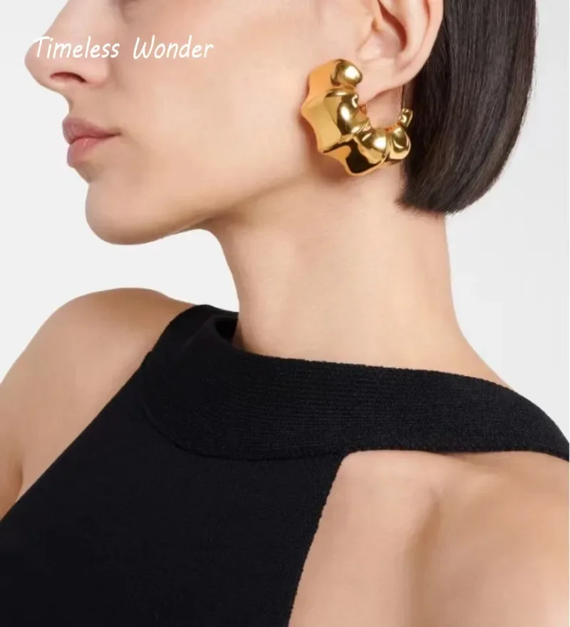 Timeless Wonder Brass Geo Hammered Button Earrings for Women Designer Jewelry Punk Luxury Trendy Runway Rare Top Statement 1372