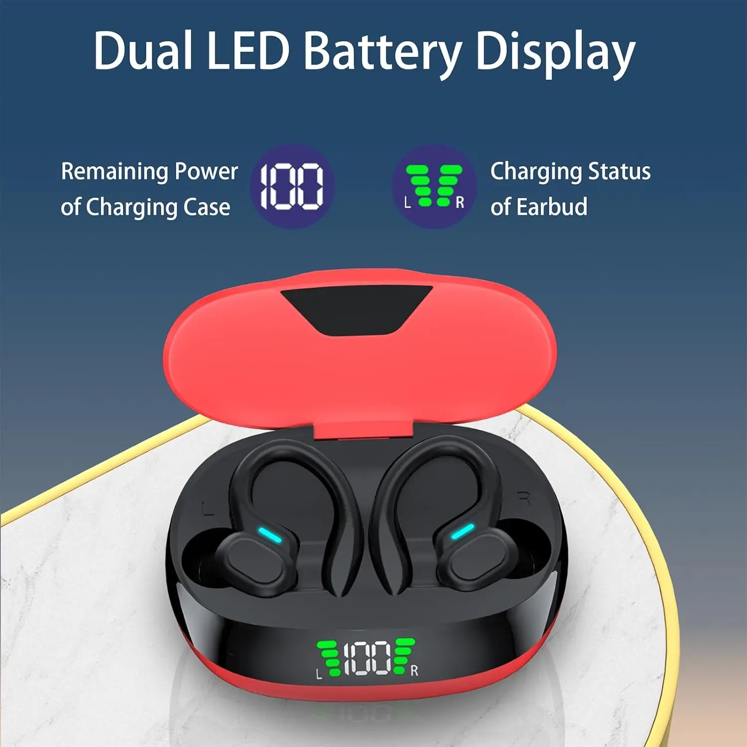 หูฟังไร้สายแท้แบบคล้องหู บลูทูธ สำหรับเล่นกีฬา เสียงสเตอริโอ HiFi กันน้ำ หูฟัง TWS