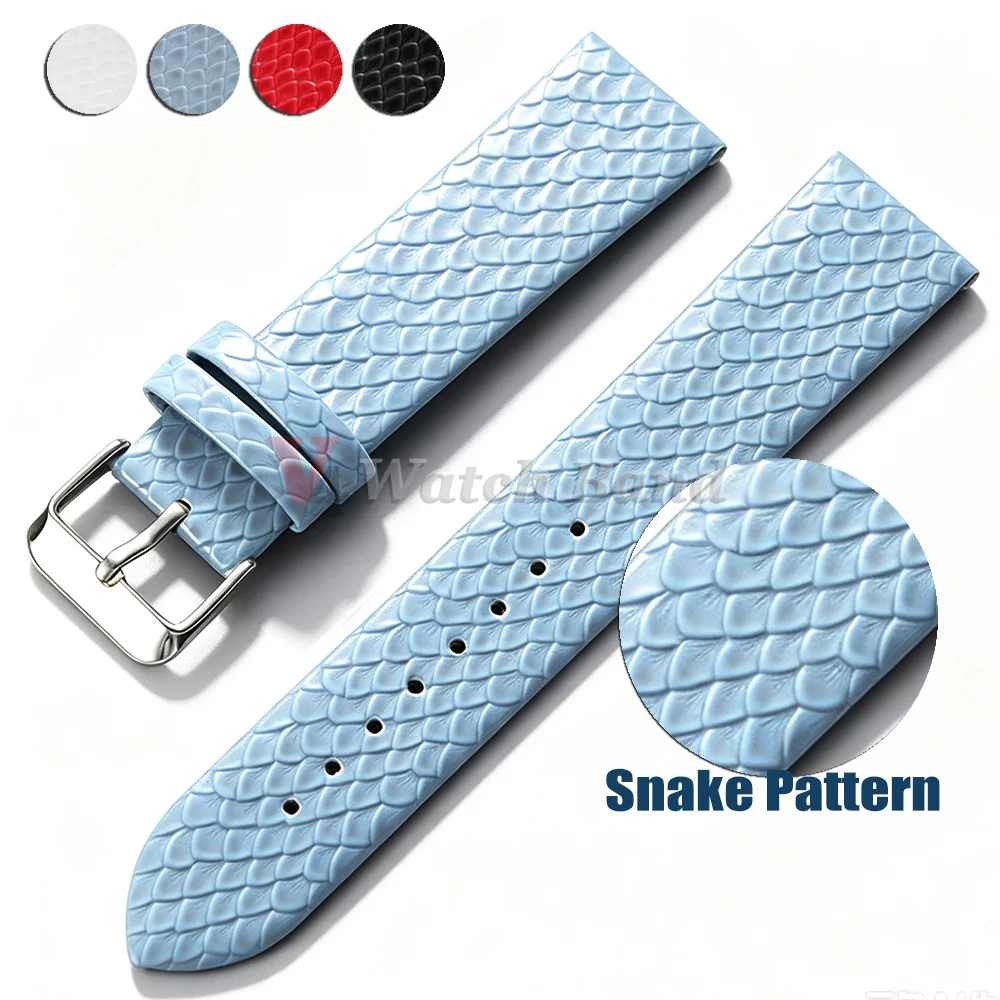 10mm 12mm 14mm 16mm 18mm 20mm Ultra-thin Leather Watch Strap Snake Pattern Watch Band Men Women Replace Mini Bracelets Wristbelt