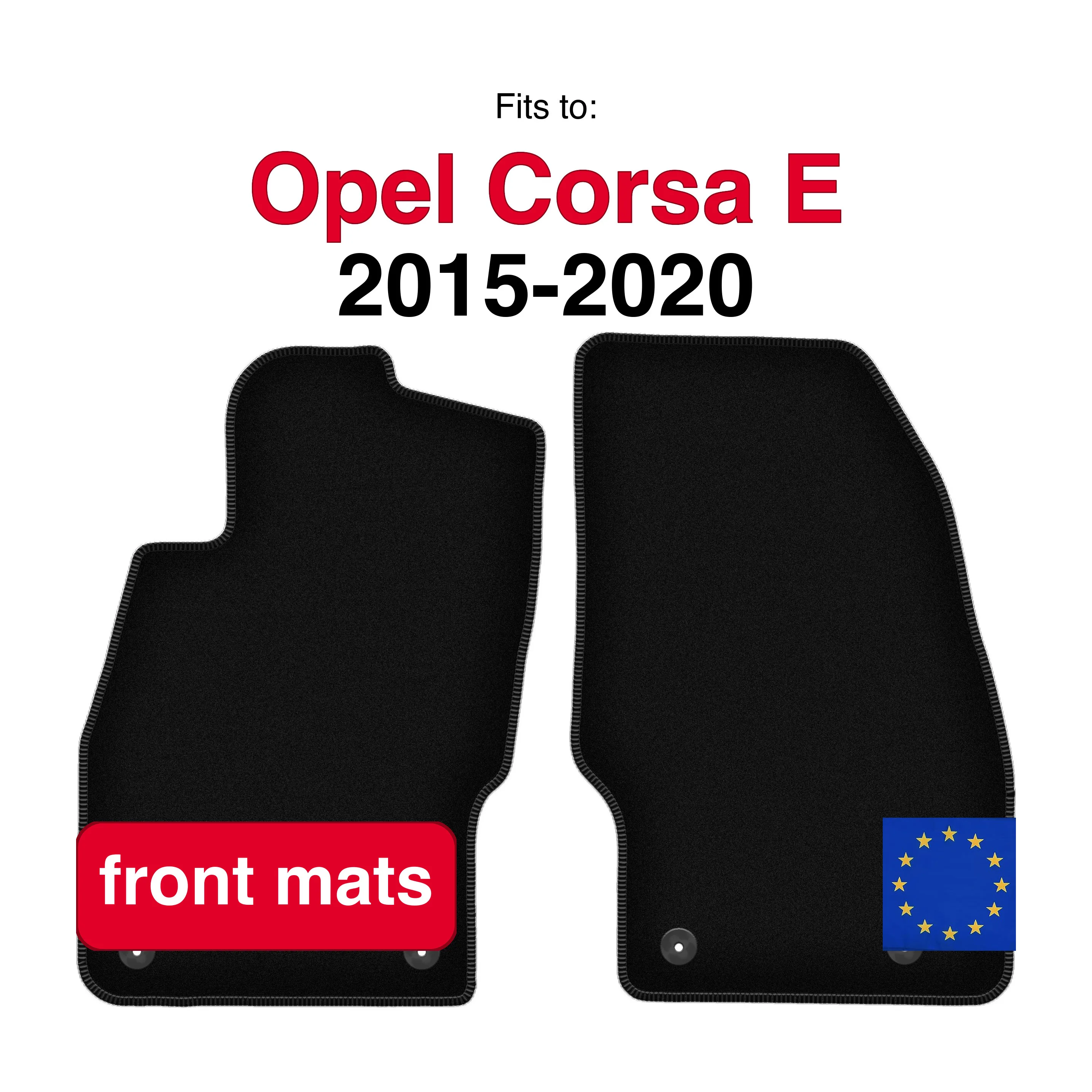Tapis avant en velours pour Opel Corsa E hayon (2015-2020) -Noir (2 pièces)