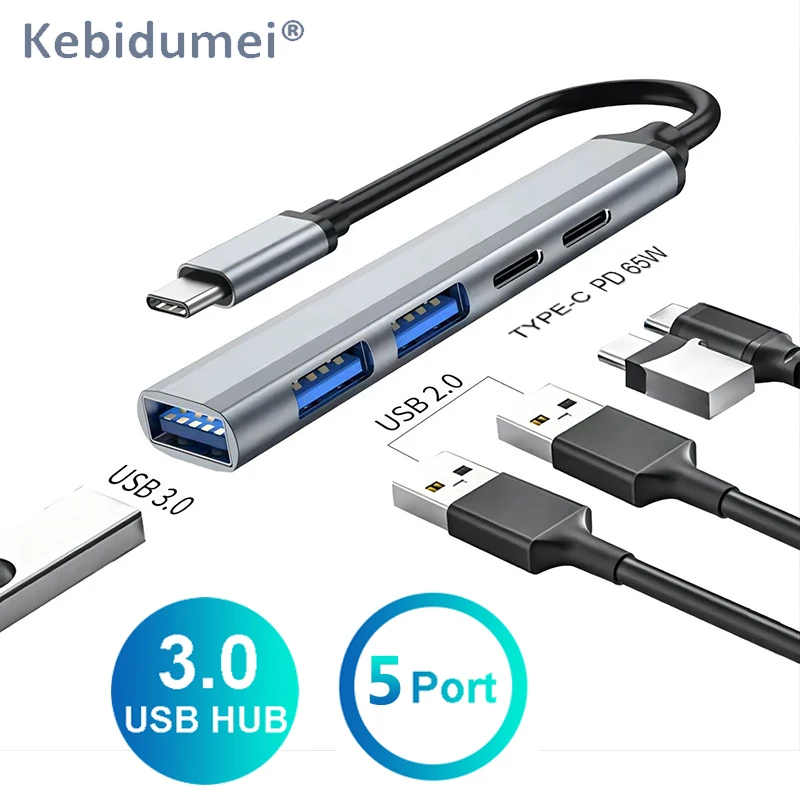 USB C HUB Type C to USB 3.0 HUB PD 65W Multi USB Splitter Adapter OTG 5-IN-2 for Macbook Pro 13 15 Air Mi Pro PC Laptop Computer