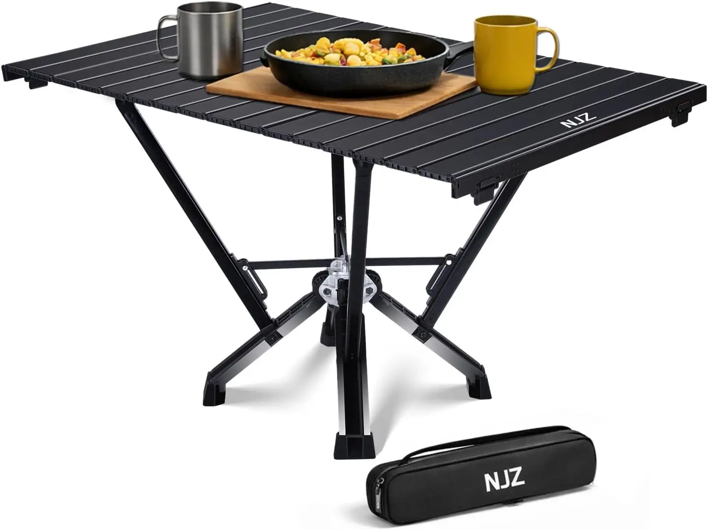 Folding Camping Table with Roll-Up Aluminum Top, Portable Outdoor Table for Camping, RV, Backyard & Picnic, Stable Lightweight