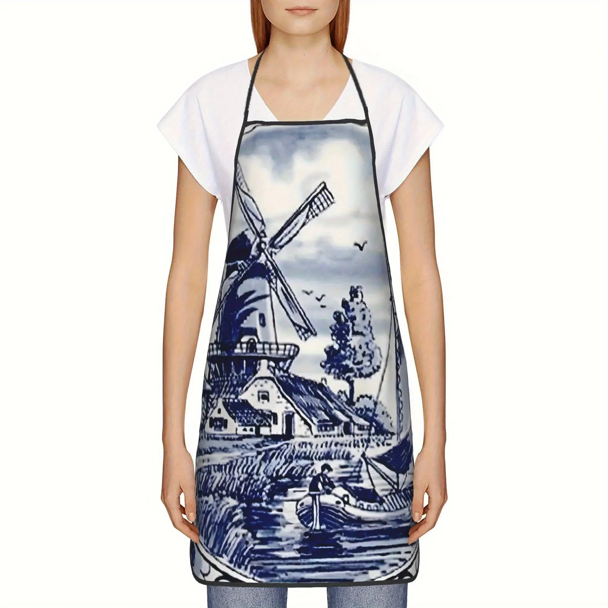 Aprons for kitchen Aprons kitchen woman 1 piece Dutch Windmill and Delph Blue Tile Printed Apron - Unisex Kitchen Cooking and