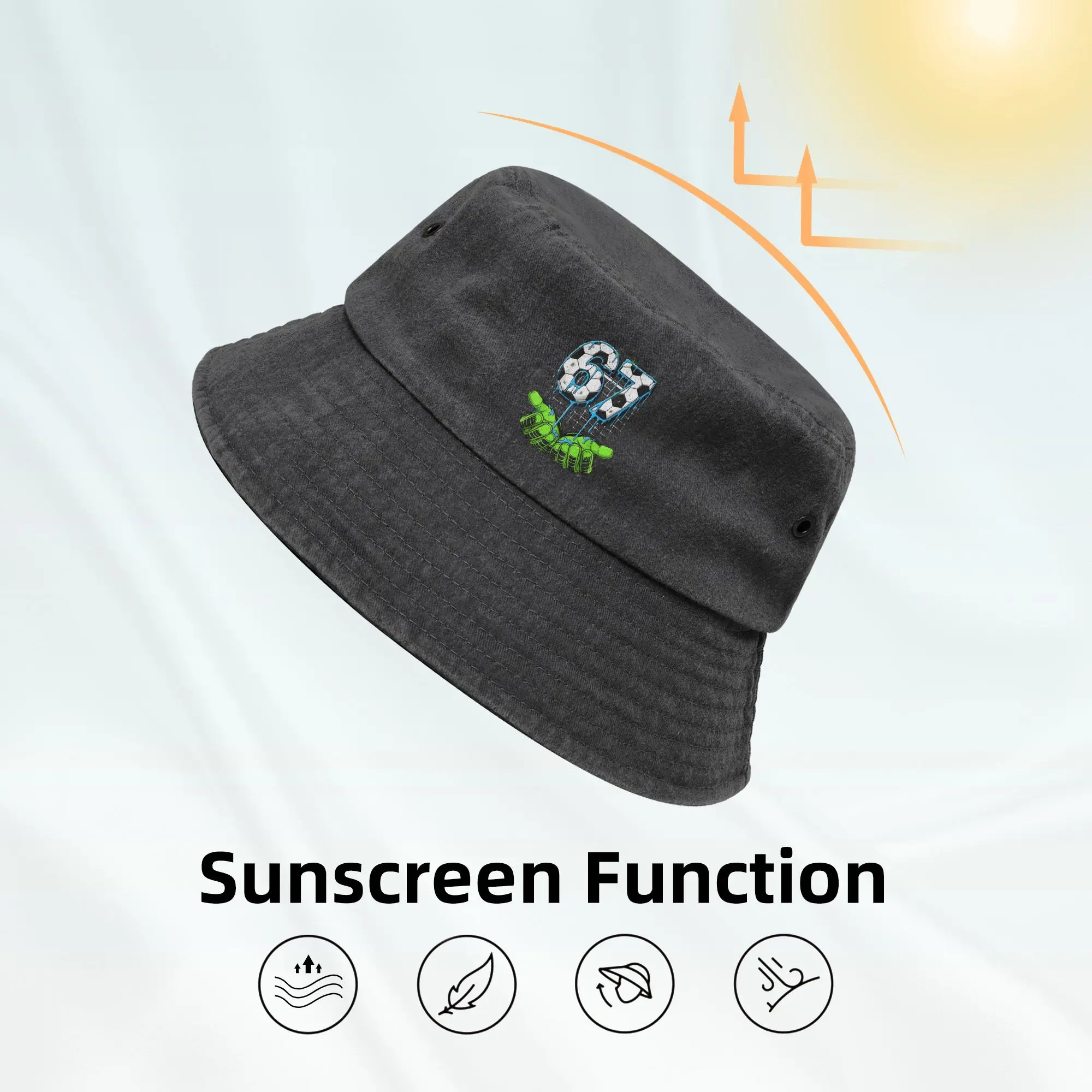 Trendy Soccer 67 Six Seven 6 7 Football Funny Meme Denim Bucket Hats For Women Men Washed Distressed Bob Hat Getaway Headwear