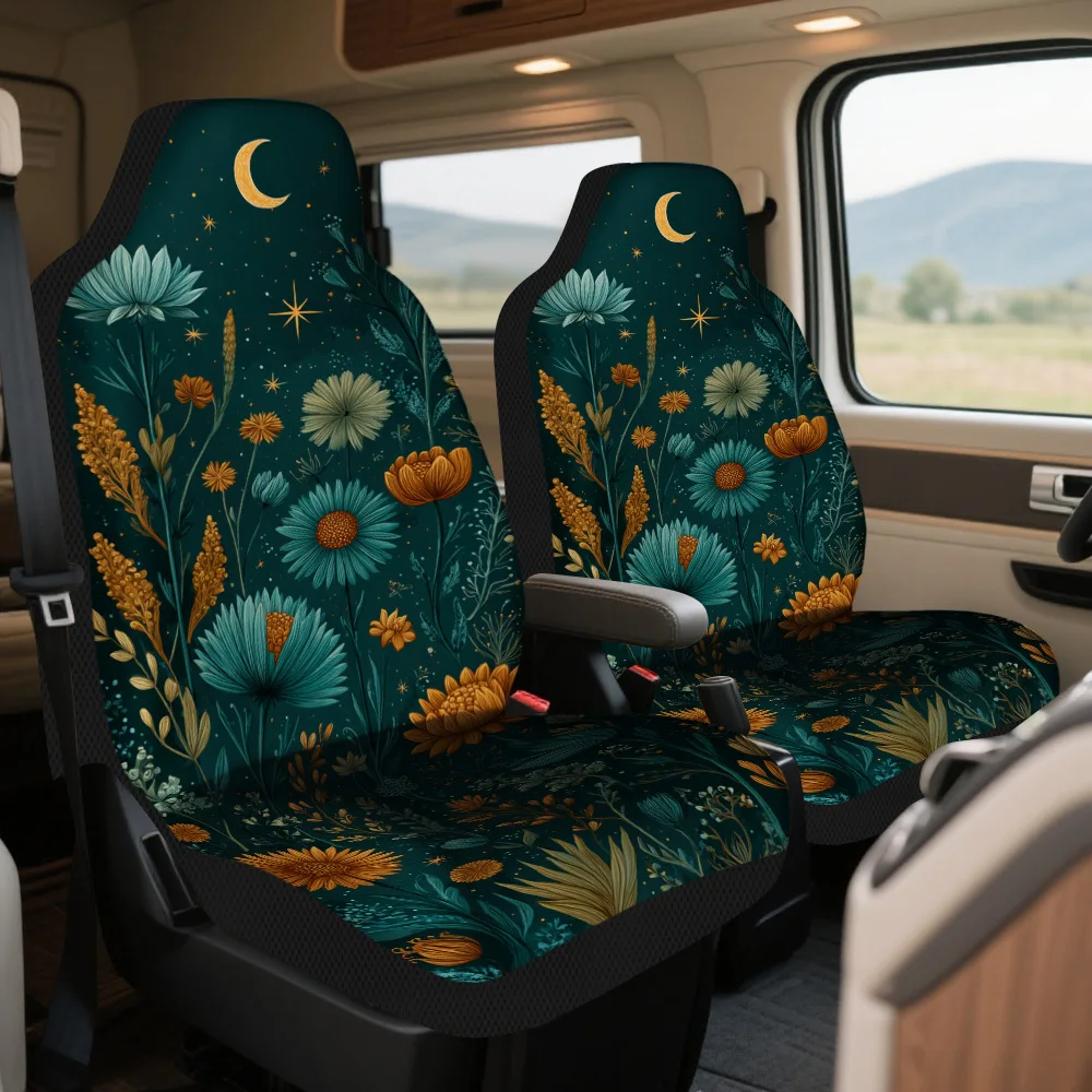Housses de siège de voiture imprimées nuit jardin 2 pièces |   Ajustement universel pour voitures, camions, fourgonneaux, SUV |   Protecteurs de sièges en polyester durables |