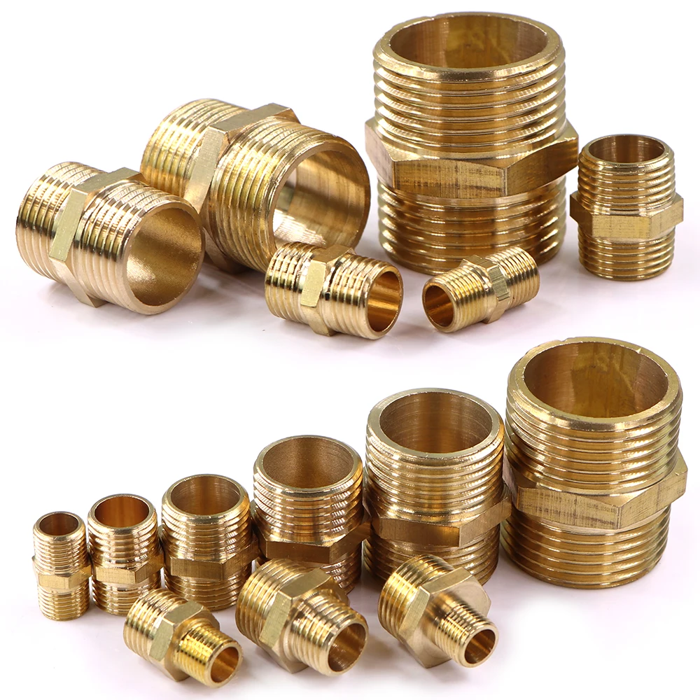 

1/8" 1/4" 3/8" 1/2" 3/4" 1" Brass Hexagon Pipe Fittings Male Thread Connect Repair Copper Coupling Joints for Water Oil Fuel Gas