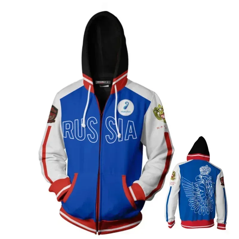 YURI on ICE Yuri Plisetsky Costume Cosplay Cerniera Felpa con cappuccio Maglione Russia Maglione oversize Autunno Inverno Sport Giacca casual * 8 * Q