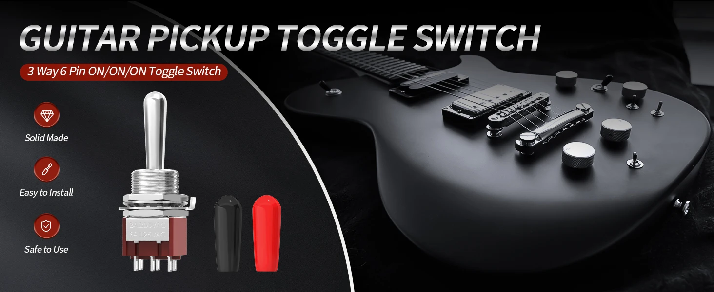 DaierTek 3-Wege-Kippschalter für Gitarre EIN/EIN/EIN 6-poliger 3-Positionen-Gitarren-Tonabnehmer-Kippschalter DPDT mit roten und schwarzen Spitzen – Detail 1