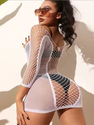 Women's High Elasticity Fishnet Tight Lingerie Costumes Night Club Wear Erotic Perspective Bodycon Dress Sexy Mesh Underwear