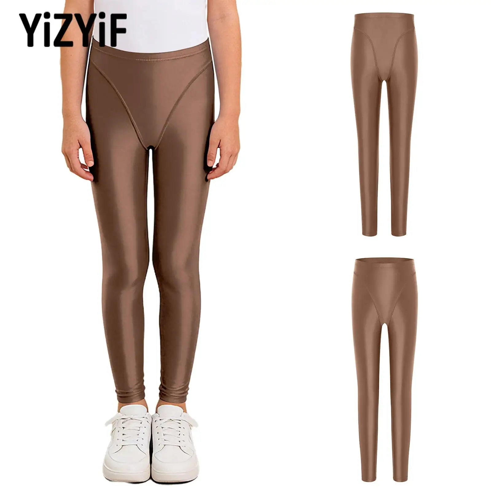 

Children Girls Figure Skating Ballet Dance Pants Glossy Tight Leggings Elastic Waistband Pants for Gym Yoga Sportswear Swimwear