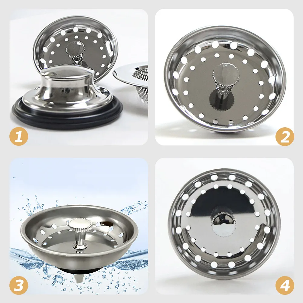 

Sink Drain Cover Stainless Steel Rubber Leak Prevention Stopper Kitchen Sink Sealing Drain Caps for Bathroom Laundry Use