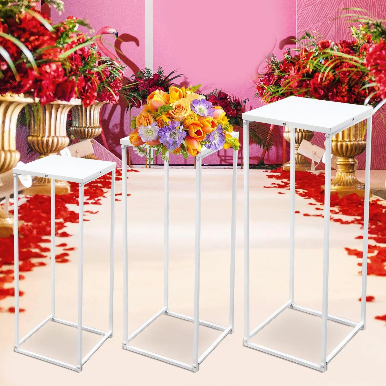 For Wedding Party Centerpiece 3Pcs Flower Floor Vase Metal Column Flower Stand