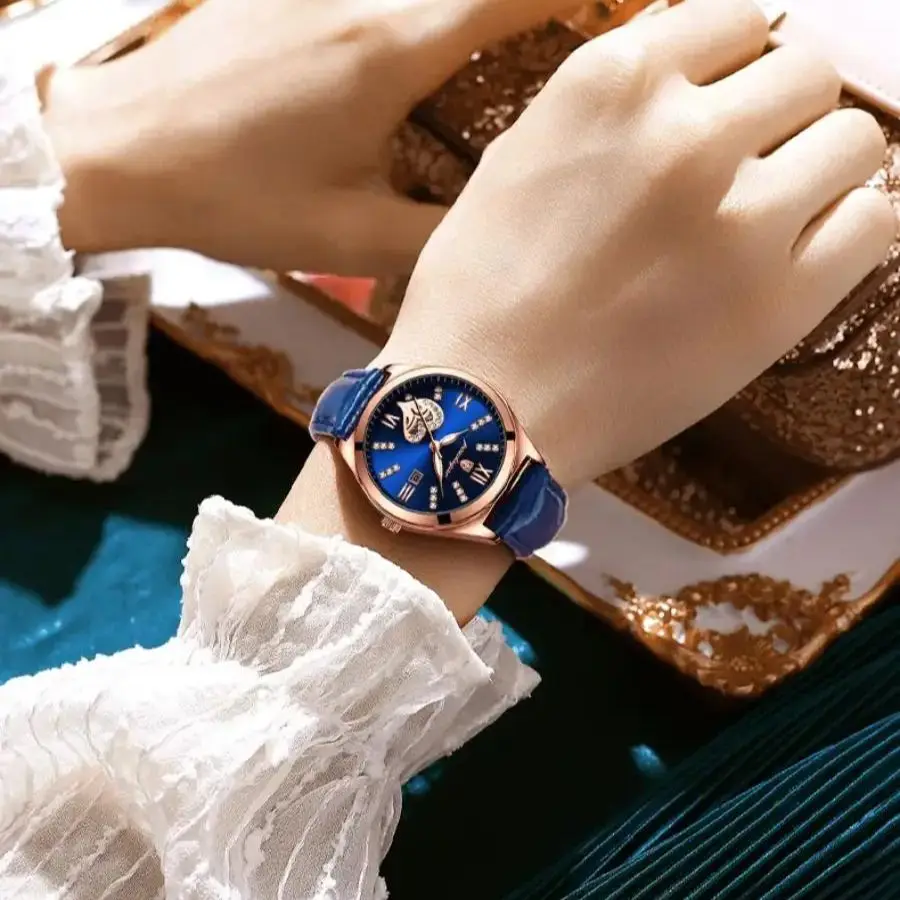 POEDAGAR, relojes informales de lujo para mujer, calendario resistente al agua, reloj de cuero para mujer, reloj de pulsera de cuarzo de alta calidad a la moda para mujer