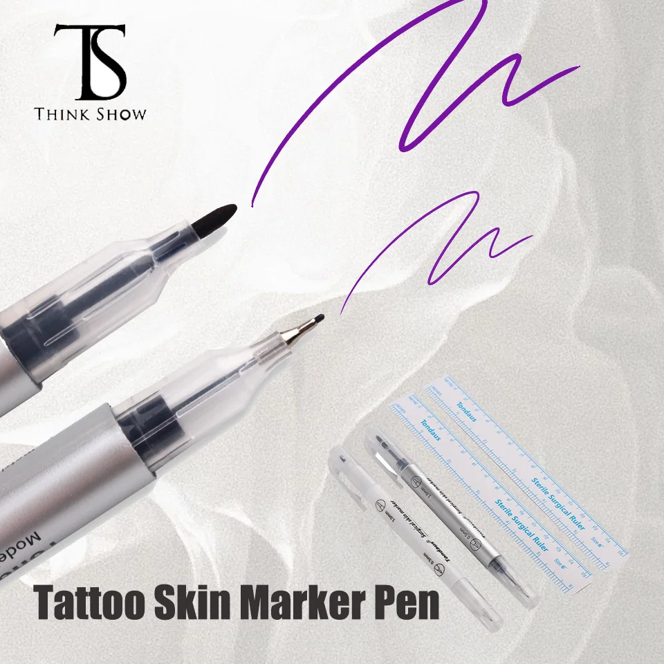 Marcador de piel para tatuaje, accesorios de herramientas quirúrgicas para cejas, 0,5mm/1mm, pluma de punto fijo con juego de reglas