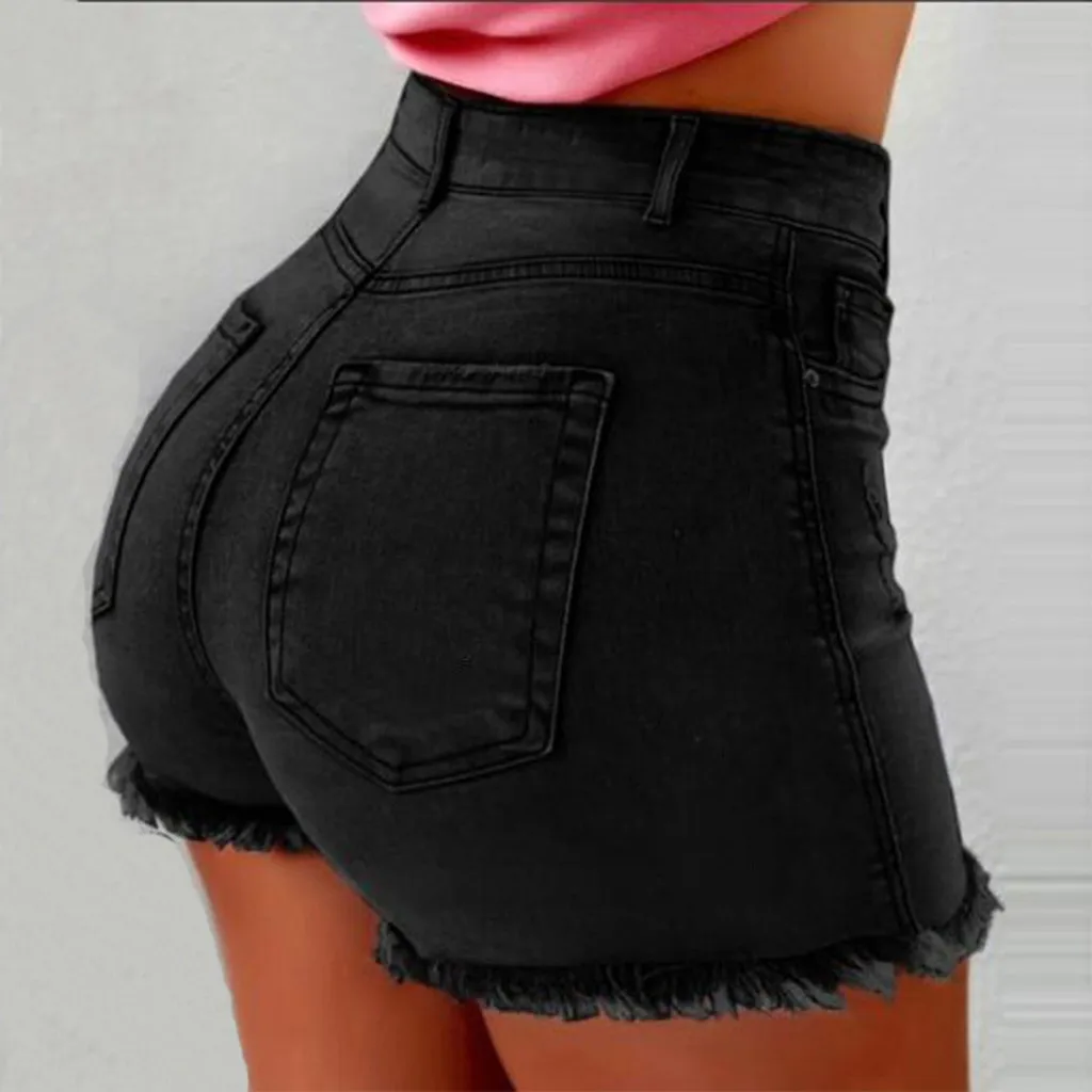 Summer Jeans Shorts Women Plus Size High Waist Fringe Frayed Ripped Casual Hot Shorts Pockets Denim Trouser Streetwear Pants y2k