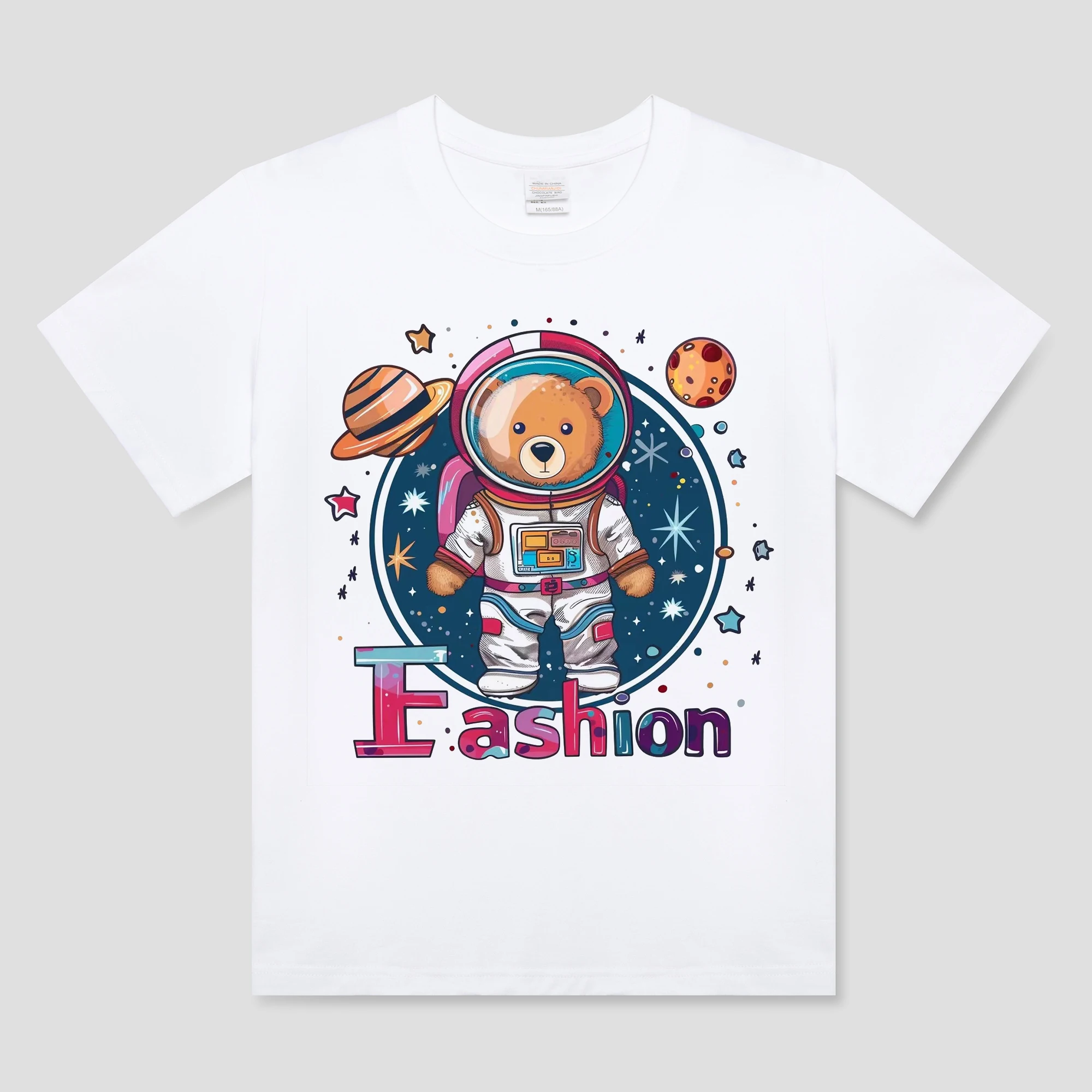 Fashion Astronaut Oversized T-Shirt Men Summer New 100% Cotton Anime Cartoon Bear Short Sleeve Tee Loose Y2k Women Streetwear