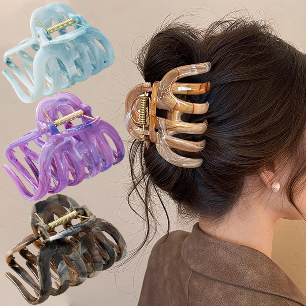 New Large Marble Stripes Pumpkin Hair Claws Crab Hairpins For Women Sweet Hair Clip Barrettes Headband Hair Accessories Styling