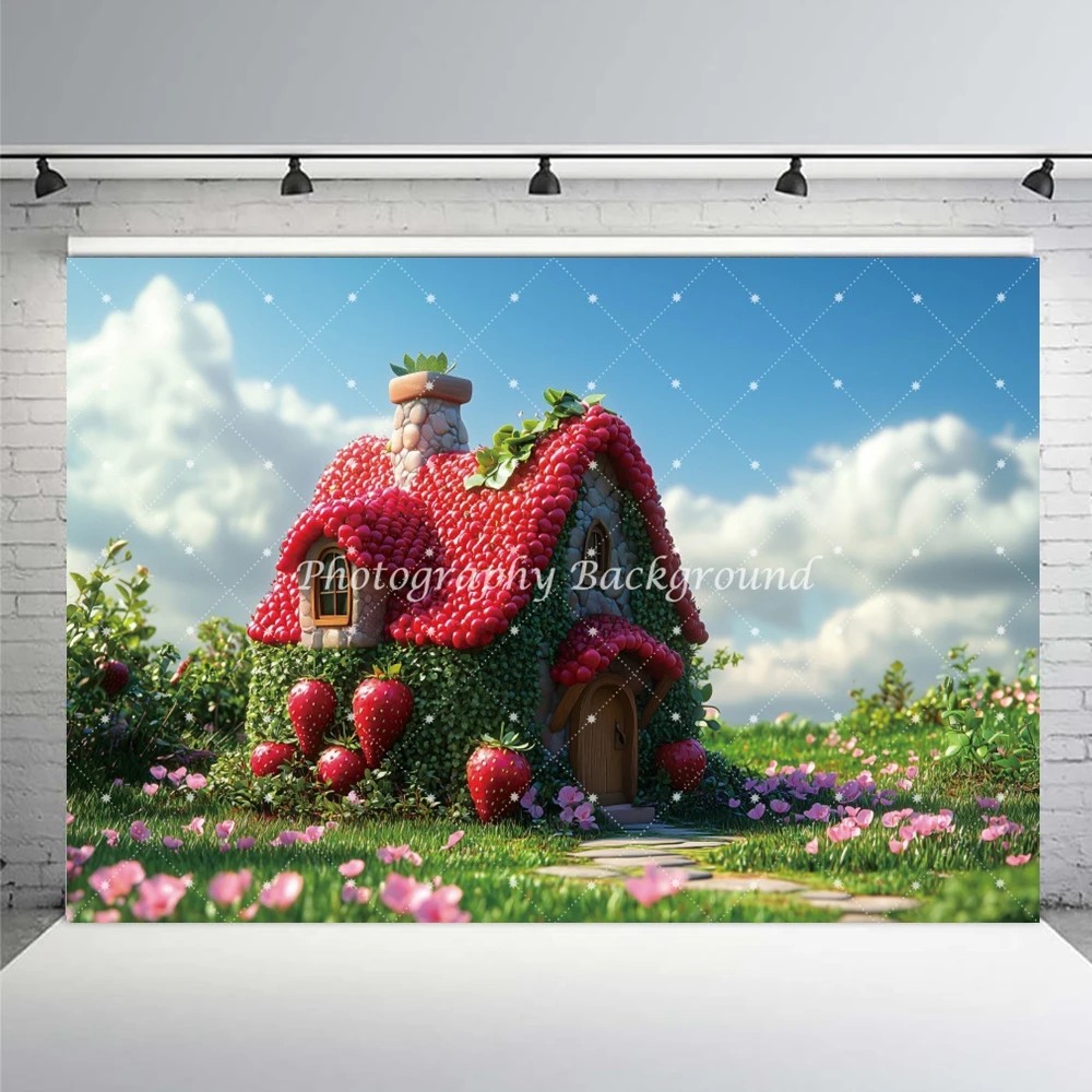 الفراولة الحمراء منزل التصوير خلفية الفواكه الريفية مزرعة الحديقة العشب عيد ميلاد الزفاف عطلة ديكور حفلات خلفية الصورة