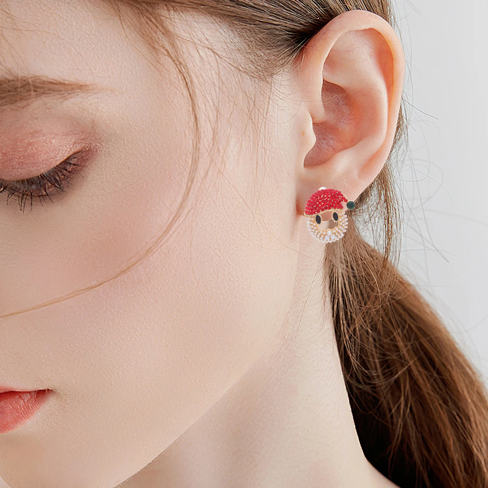 

1Pairs Christmas Santa Earrings Rhinestone Xmas Ear Studs Cute Holiday Festival Costume Party Jewelry Accessories