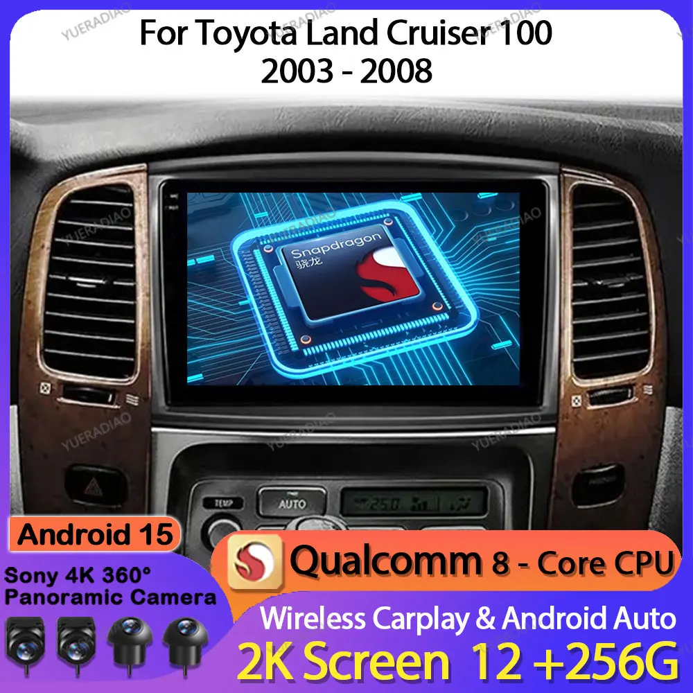 

Автомобильный радиоприемник Android 15 для Toyota Land Cruiser LC 100 для Lexus LX470 J100 2 II 2002-2007 Qualcomm QLED 4G LTE 5G WIFI головное устройство