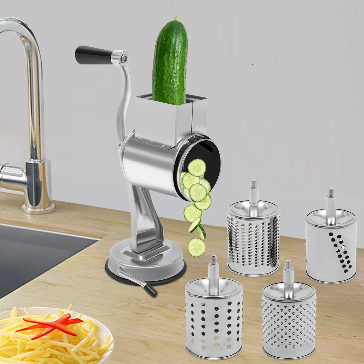 Tritaverdure, Affettaverdure in Acciaio Inox con 5 Lame e Ventosa, Spiralizzatore Manuale per Verdure e Frutta, Gadget da Cucina