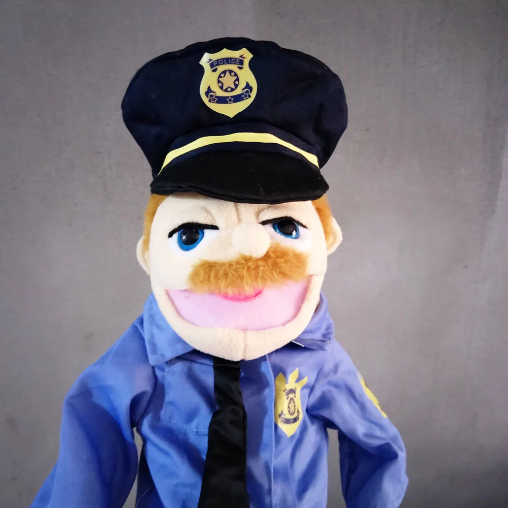 Hoge kwaliteit cartoon professionele handpop knuffel politie mond bewegen
