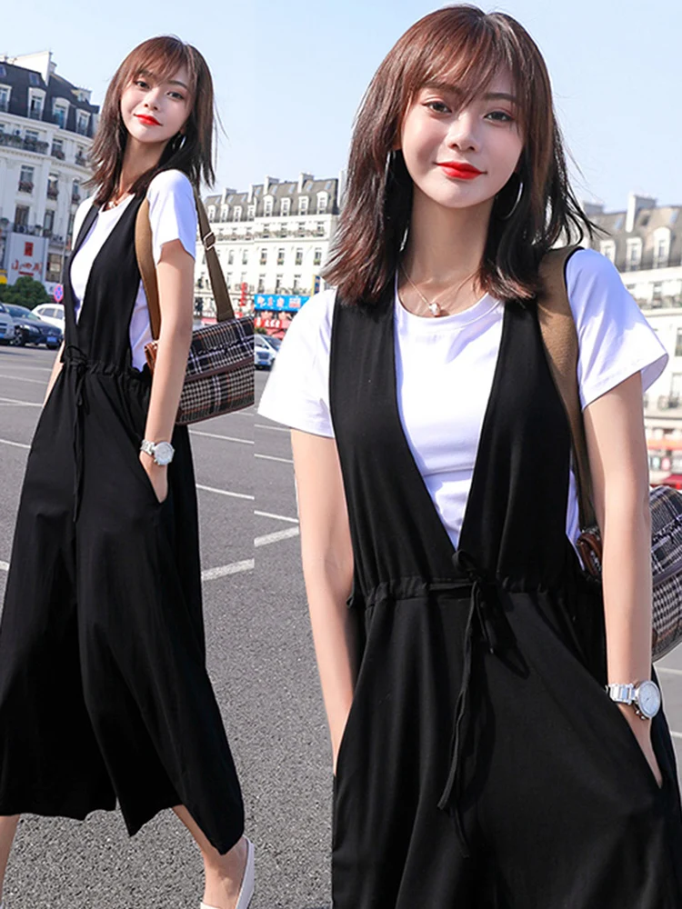 

New 2025 Women's Casual Faionable Wide Leg Pants Set High Waist Commuter Sle Ladies' Summer Nine Points Onesie