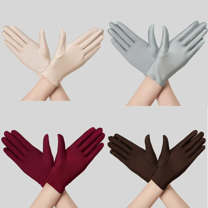 Women Summer Thin Sunscreen Gloves Solid Black White Stretch Spandex Spring Autumn Breathable For Driving Work Etiquette