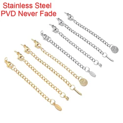 10pcs Never Fade Stainless Steel Lobster Clasps Extender Chain Necklace Extension Extended Tail Chain Bracelet Jewelry Making