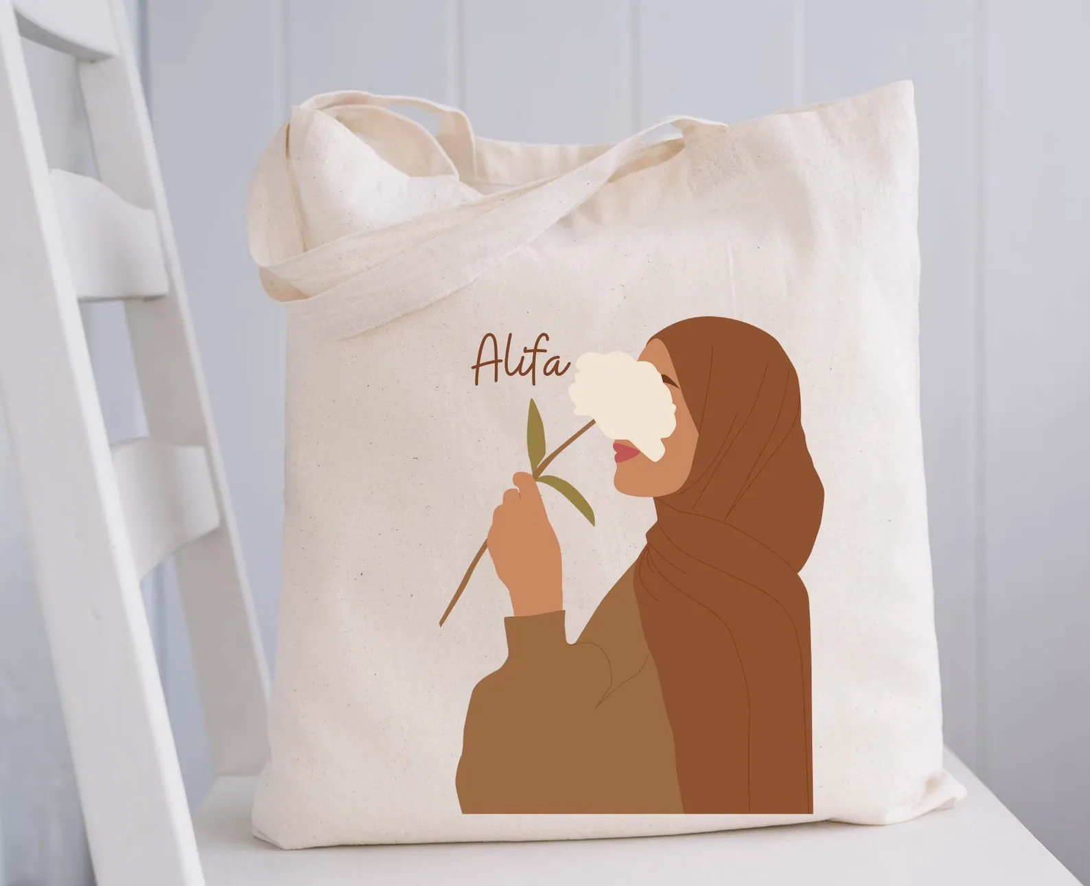 Personalized hijabi Bag, hijab girl Gift, Muslim Girl gift, Abstract Women bag , Custom Tote Bag, islamic gifts, Eid Gift, ramad