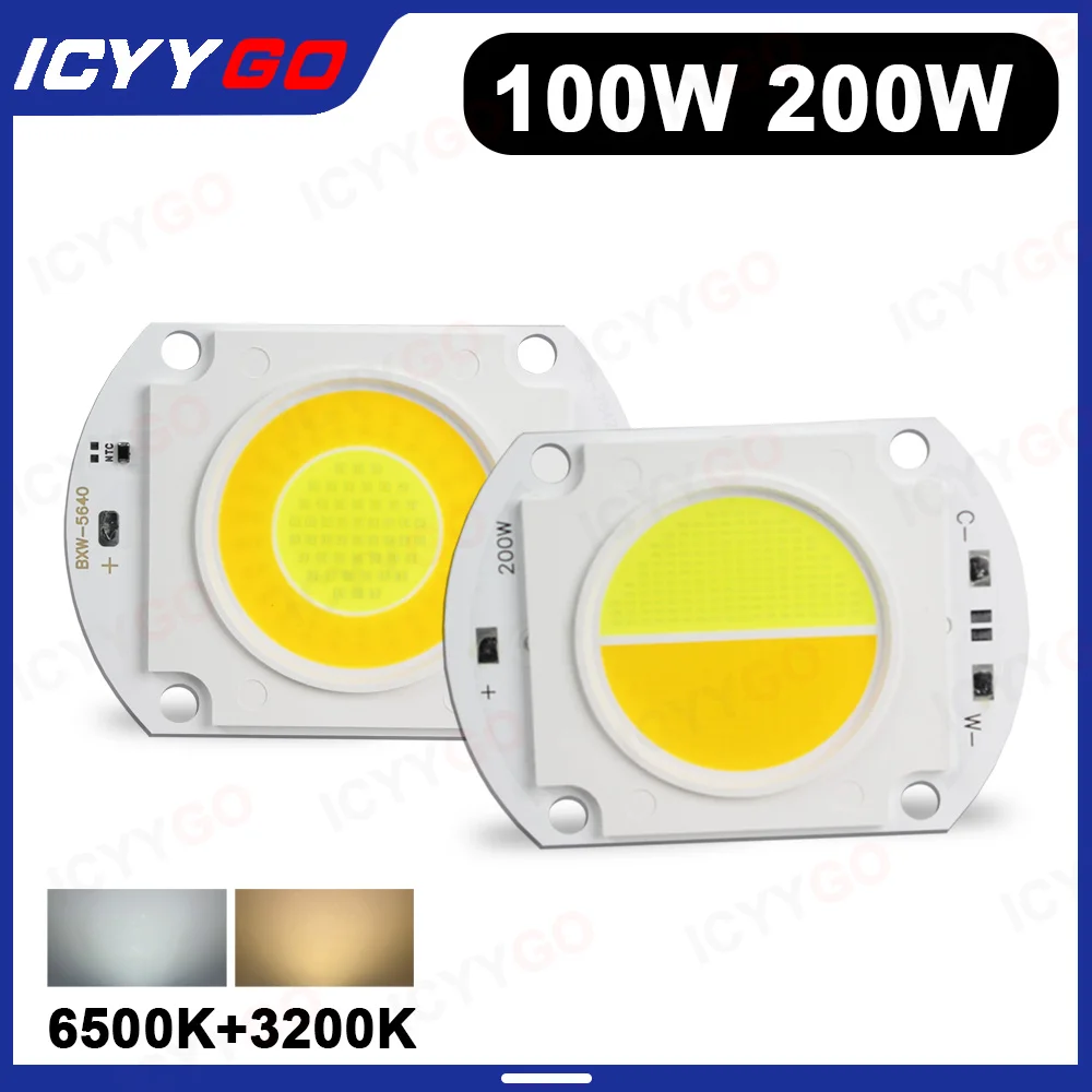 1 Pcs High-Power 100W 200W LED COB Chip DC30-32V Warm White Dual-Color White Light Suitable For Outdoor Floodlights Spotlights