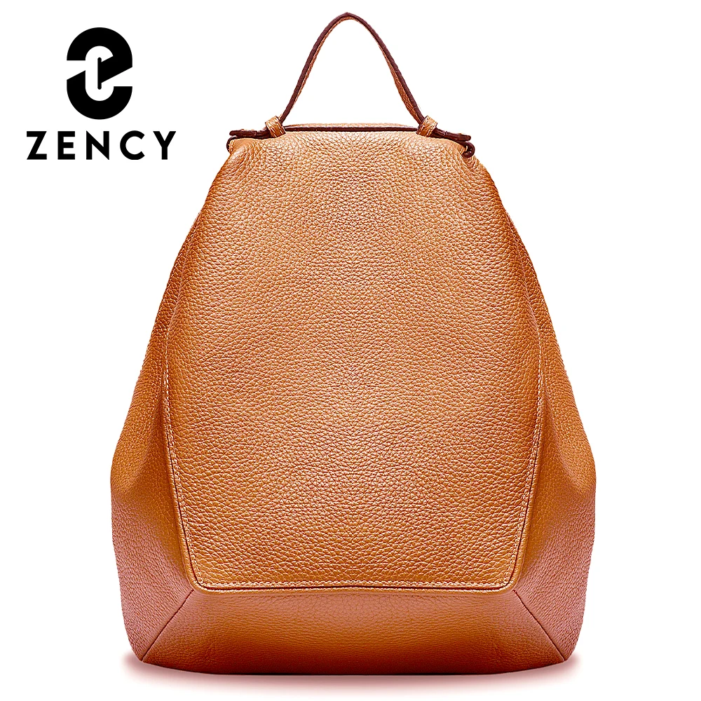 

Zency 100% Natural Leather Women Backpack Large Travel Bags Irregular Oval Daily Knapsack Girl's Schoolbag Khaki Brown Black Bag