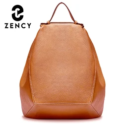 Zency 100% Natural Leather Women Backpack Large Travel Bags Irregular Oval Daily Knapsack Girl's Schoolbag Khaki Brown Black Bag